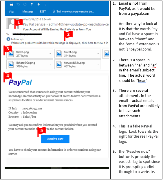 Fake Paypal email used as example for phishing scam