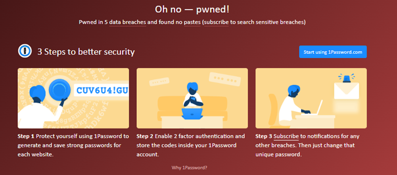 Have I been Pwned - img 2 - shows 5 data breaches.